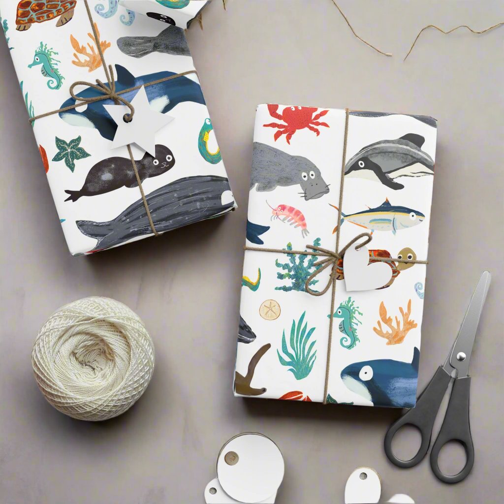 Marine animal gift wrap by Rocket Boogie Co.