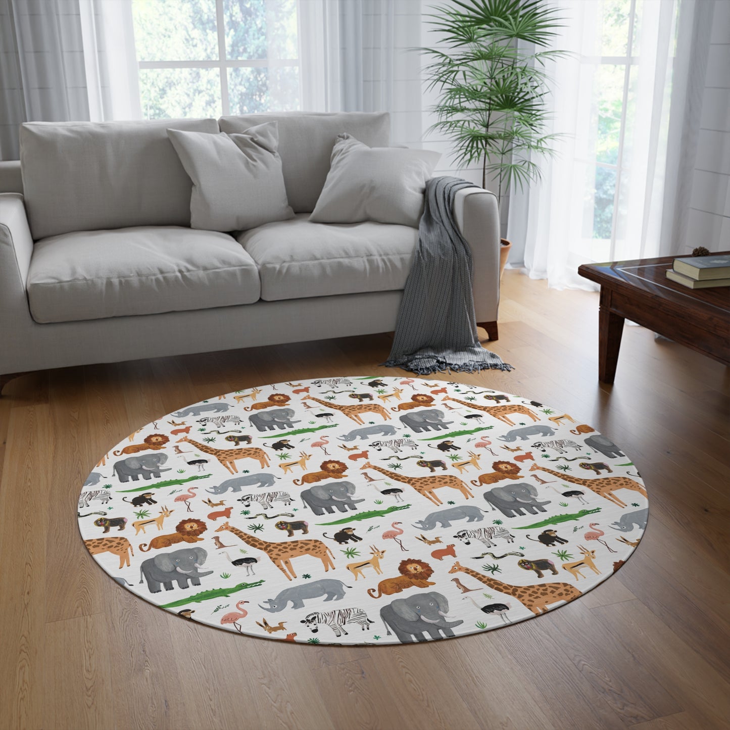 Jungle + Safari Animals 5' Round Rug