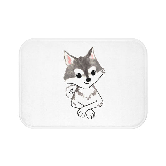 Grey and White Klee Kai Cross Bath Mat