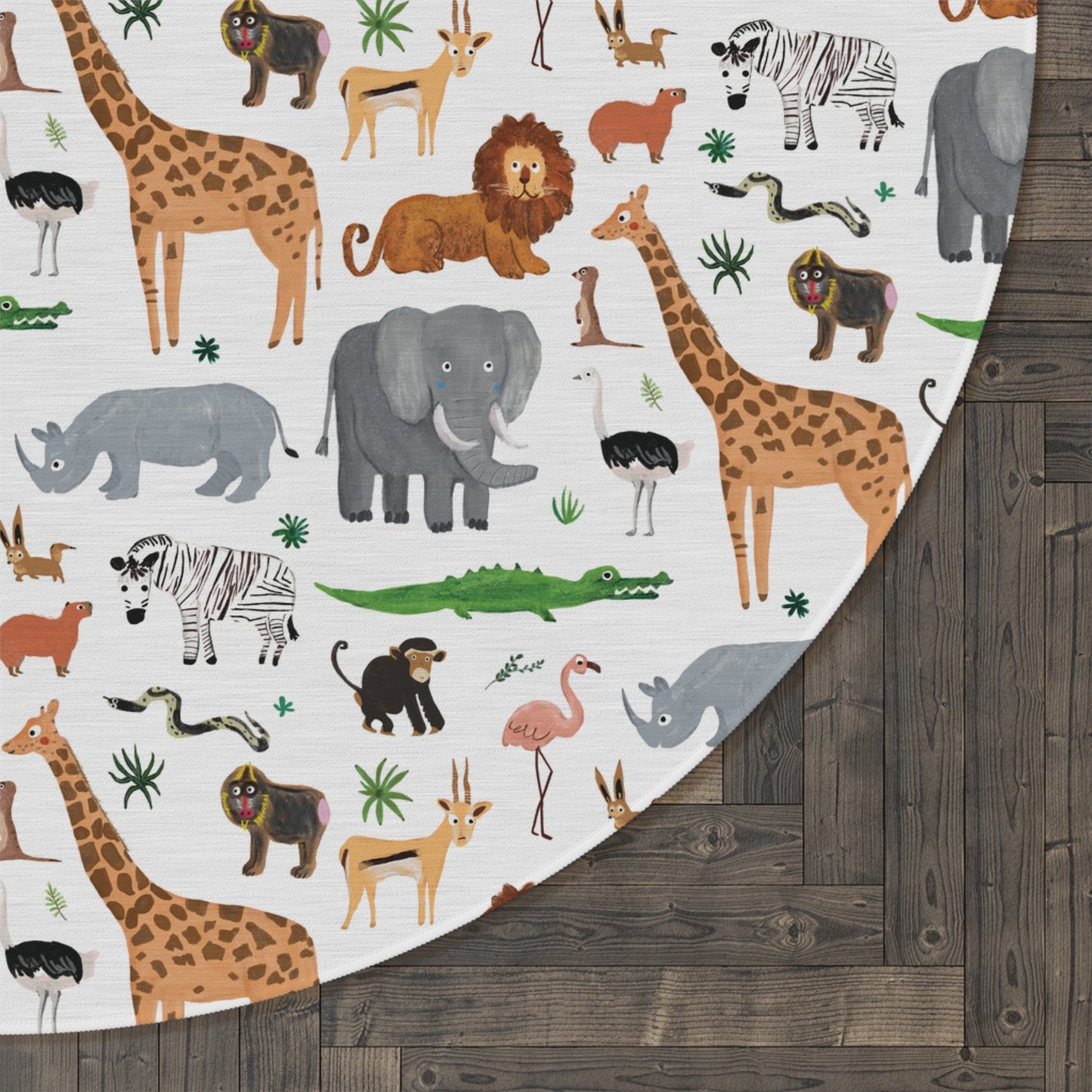 Jungle + Safari Animals 5' Round Rug