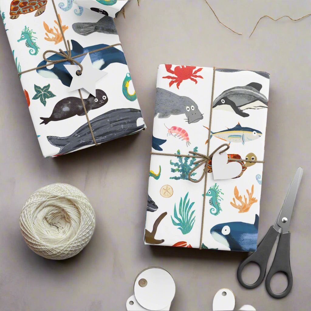 Marine animal gift wrap by Rocket Boogie Co. 