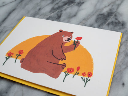 California Bear with Poppy Flower Card