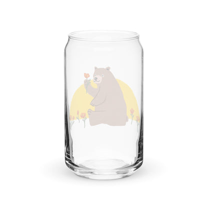 California Bear with Poppy Flower Can Glass