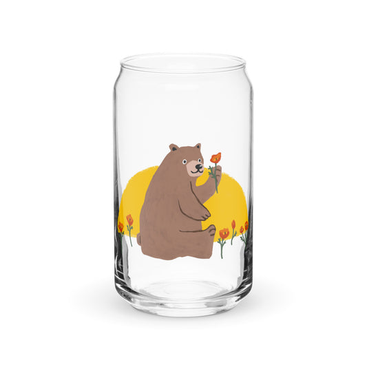 California Bear with Poppy Flower Can Glass