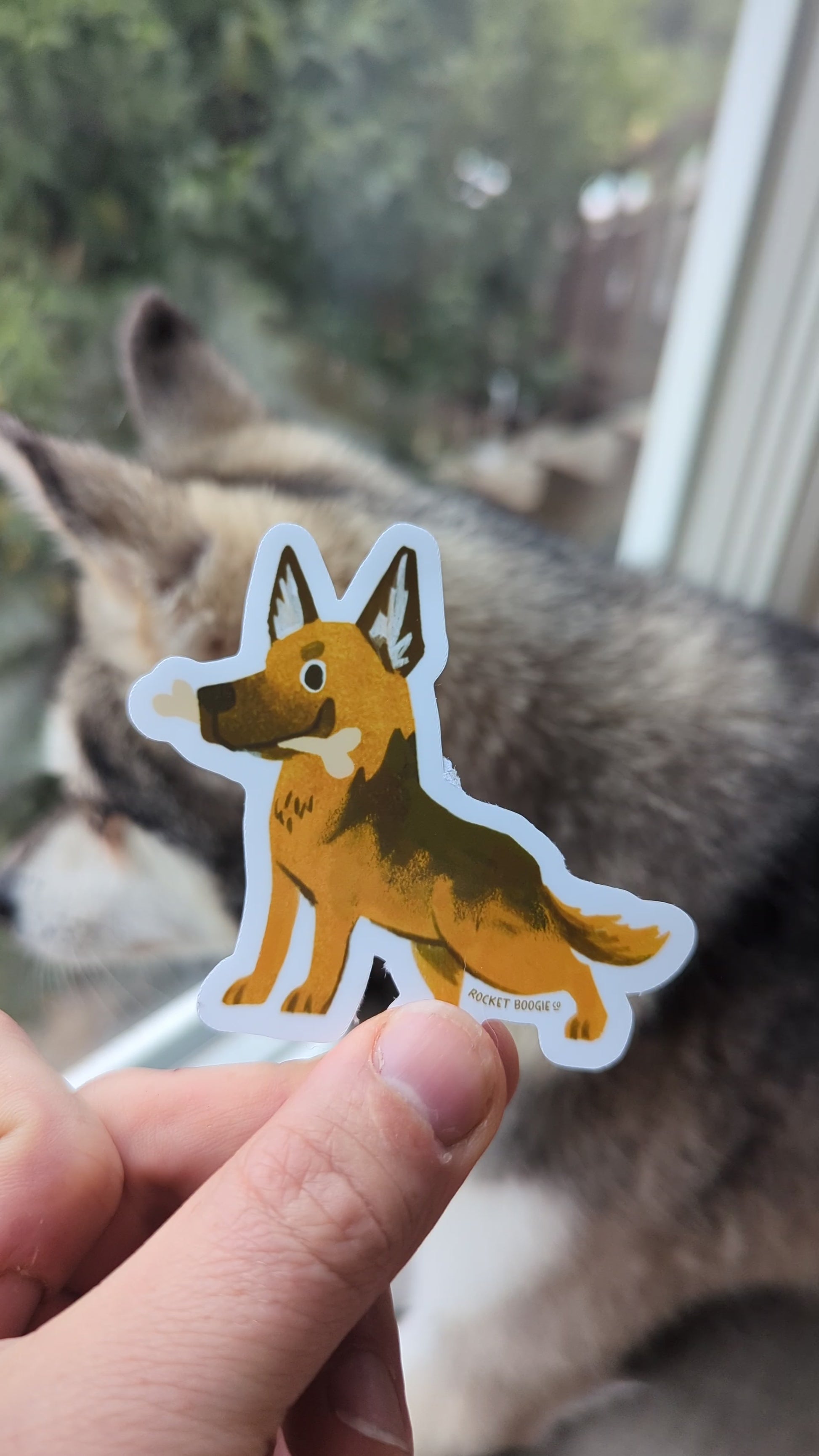 German Shepherd with Bone Sticker
