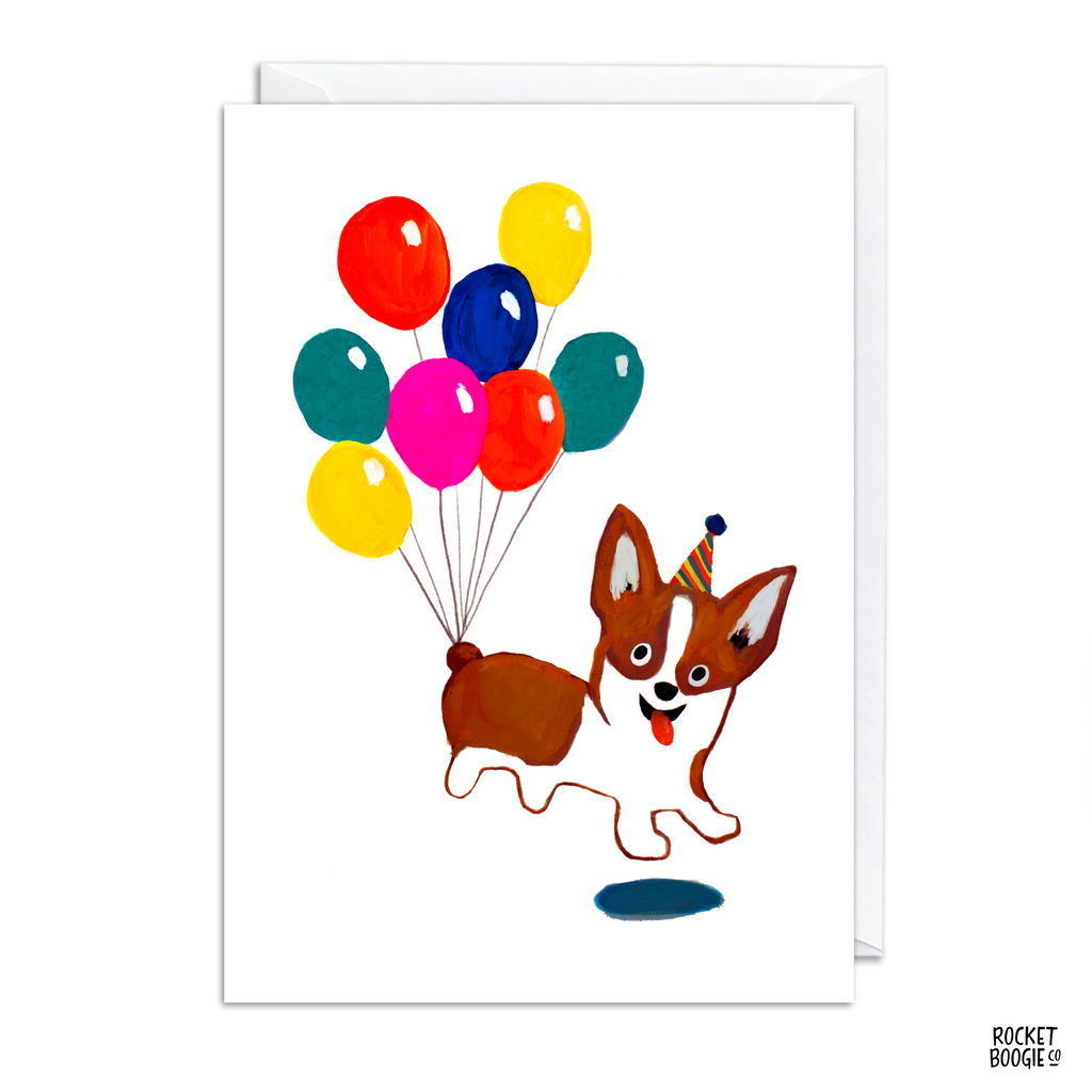 Corgi Balloons Card