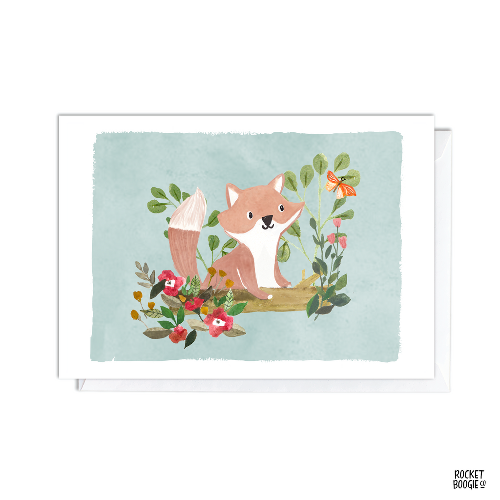 Fox On Log Card
