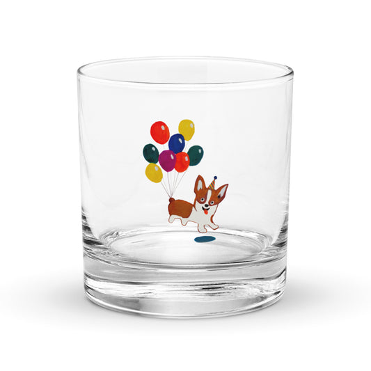 Corgi Balloon Rocks Glass